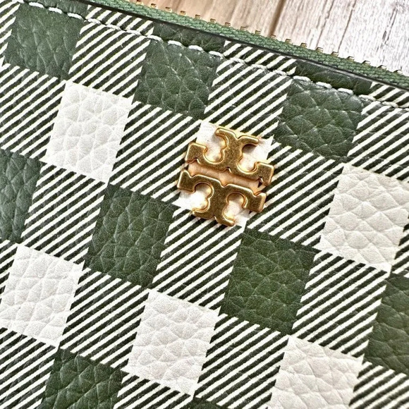 TORY BURCH | Blake Green White Gingham Crossbody Double Zip 3 Compartment Bag - Picture 10 of 12